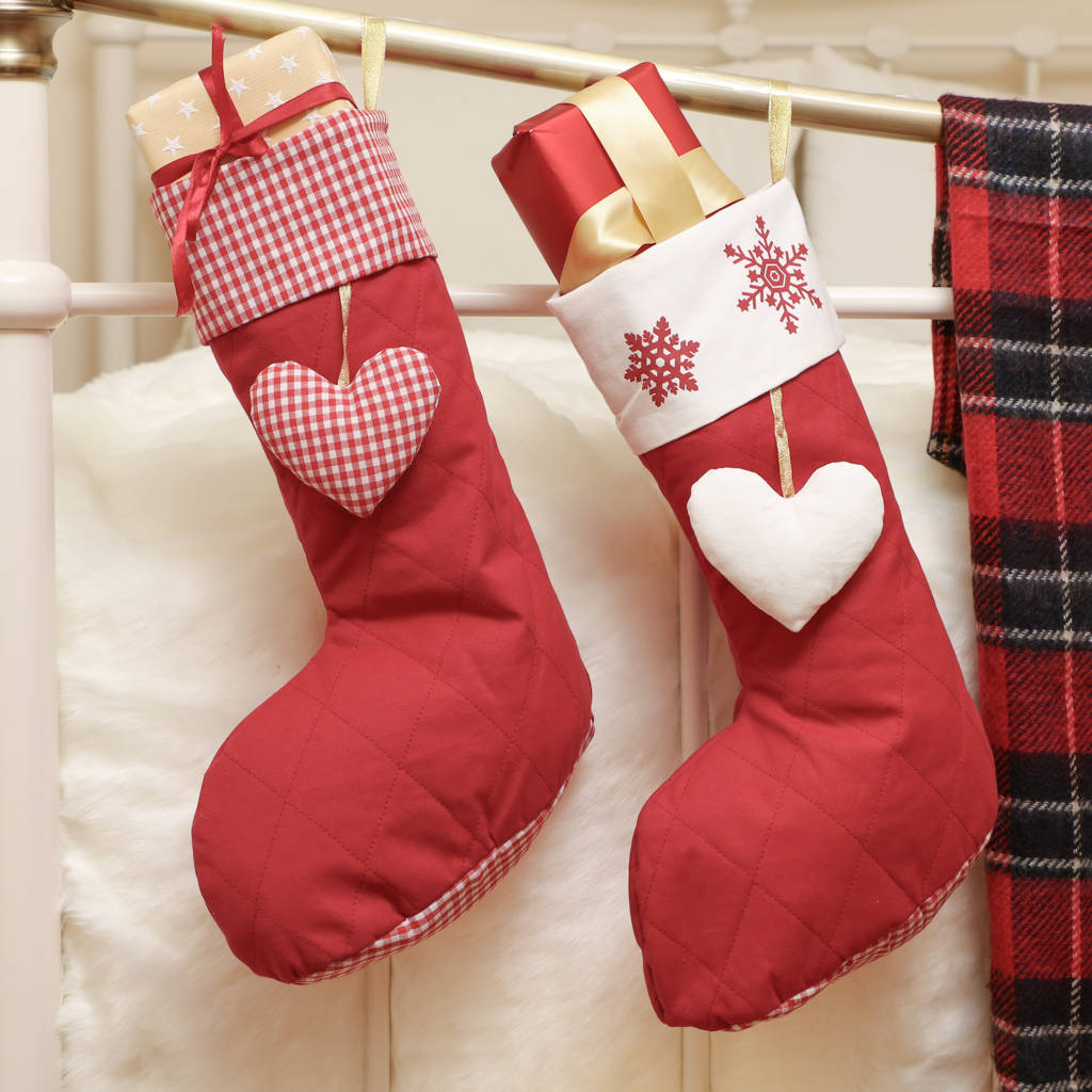 family set of five quilted gingham christmas stockings by dibor ...