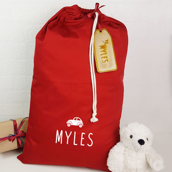 Personalised Santa Sack With Wooden Christmas Gift Tag, 3 of 9
