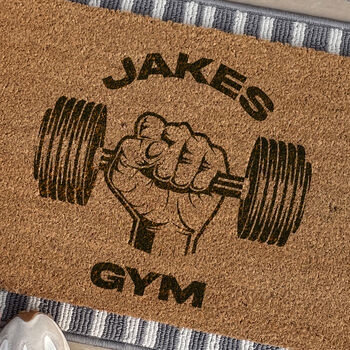 Personalised Home Gym Doormat Gift For His Garage Or Man Cave, 2 of 2