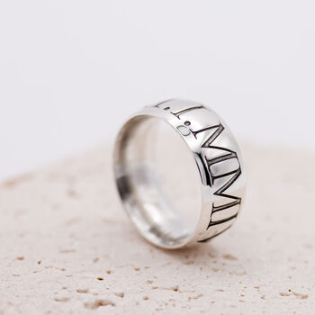 Roman Numerals 10mm Wide Personalised Silver Ring, 3 of 7