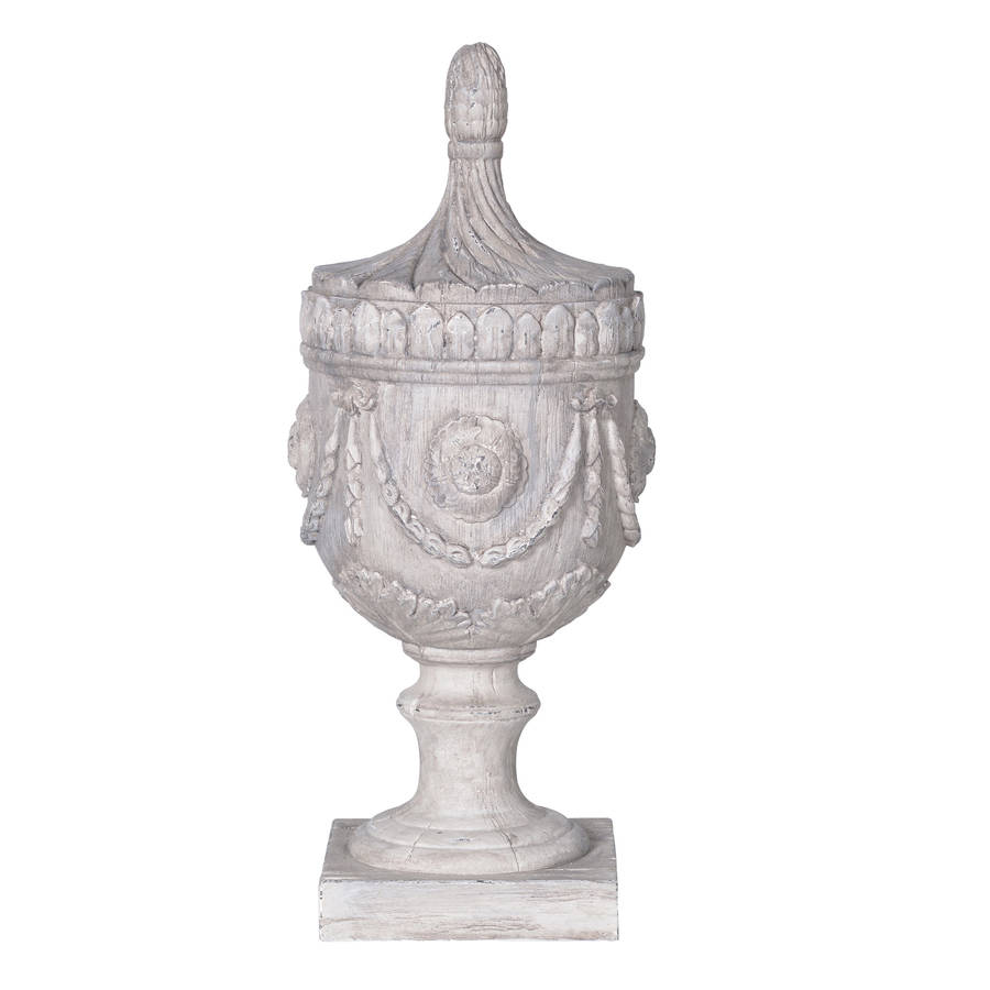 Wood Effect Ornate Urn By Out There Interiors