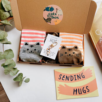 Cat Lover Gift, Set Of Two Cat Socks In A Box, Pocket Hug Gift Box, 3 of 9