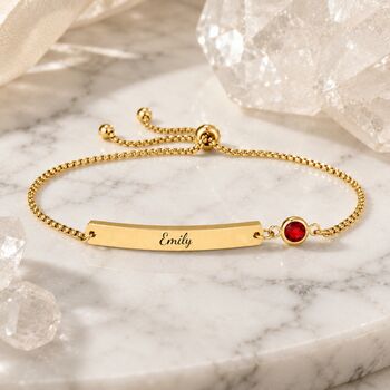 Personalised Curve Bar Birthstone Bracelet Engrave Name Symbols, 10 of 12