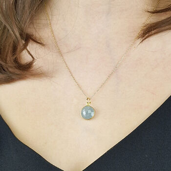 18ct Gold Plated Aquamarine Birthstone Charm Necklace, 2 of 3