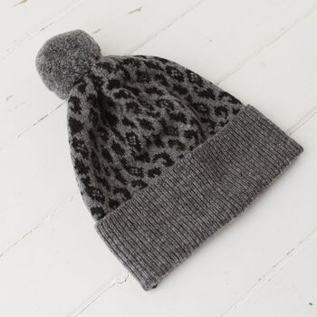 Lambswool Knitted Leopard Pom Pom Hat, 12 of 12