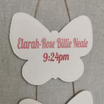Baby Birth Details Wall Hanging Pink White Butterfly, 5 of 8