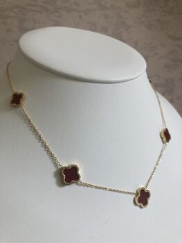 18 K Gold Plated Four Leaf Clover Necklace Gold Maroon, 5 of 8
