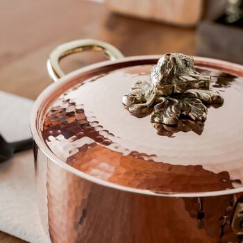Hammered Copper Casserole With Brass Lid, 2500 Ml Tin Lined Inside, 2 of 6