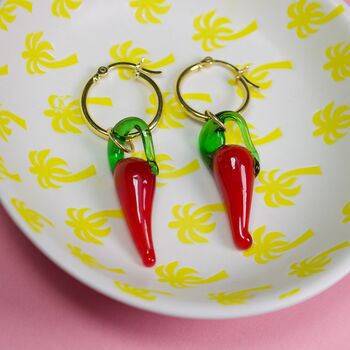 Glass Colourful Chilli Pepper Hoop Earrings Single Pair, 3 of 7