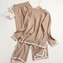 O Neck Beige Full Sleeve Loose Knitted Co Ord Set, thumbnail 1 of 3