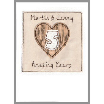 Personalised 5th Wood Wedding Anniversary Card, 3 of 6