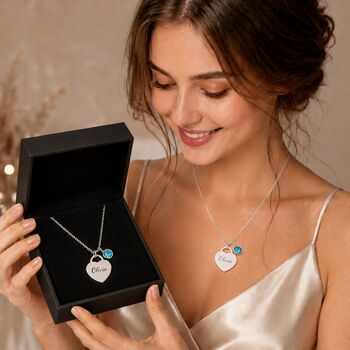 Personalised Name Heart Shaped Necklace With Birthstone, 3 of 5