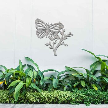 Metal Butterfly On Branch Art Metal Garden Decor, 5 of 10