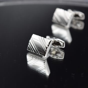 Silver Stripe Minimal Cufflinks 316 L Stainless Steel Polished Rectangular, 4 of 5