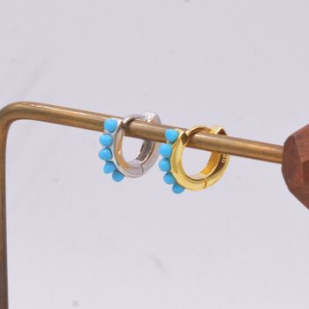Turquoise Stones Huggie Hoop Earrings, 3 of 12