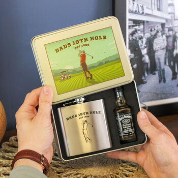 Personalised Hip Flask And Whiskey Set Golf Green, 2 of 5
