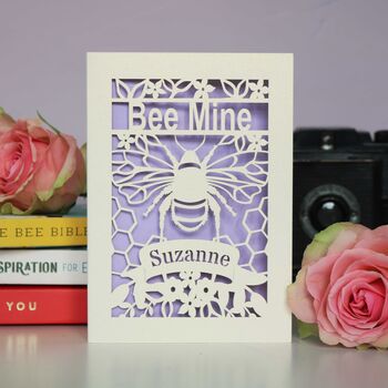 Personalised Papercut Bee Mine Valentines Card, 2 of 6