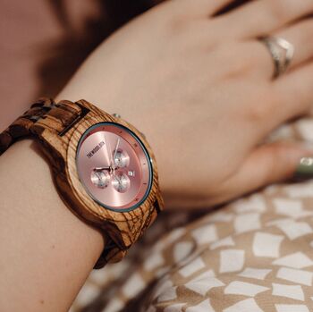 Personalised Pink Wooden Watch For Women – Personalised Natural Wood Timepiece, 7 of 8