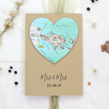 Map Heart Mrs And Mrs Wedding Engagement Card, 2 of 6