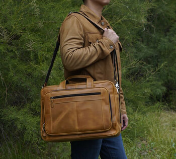 Genuine Leather Briefcase With Luggage Strap Brown, 2 of 10