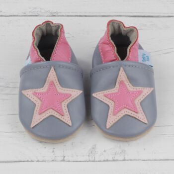 Dotty Fish Grey Starry Soft Leather Baby Shoes With Barefoot Soles, 4 of 8