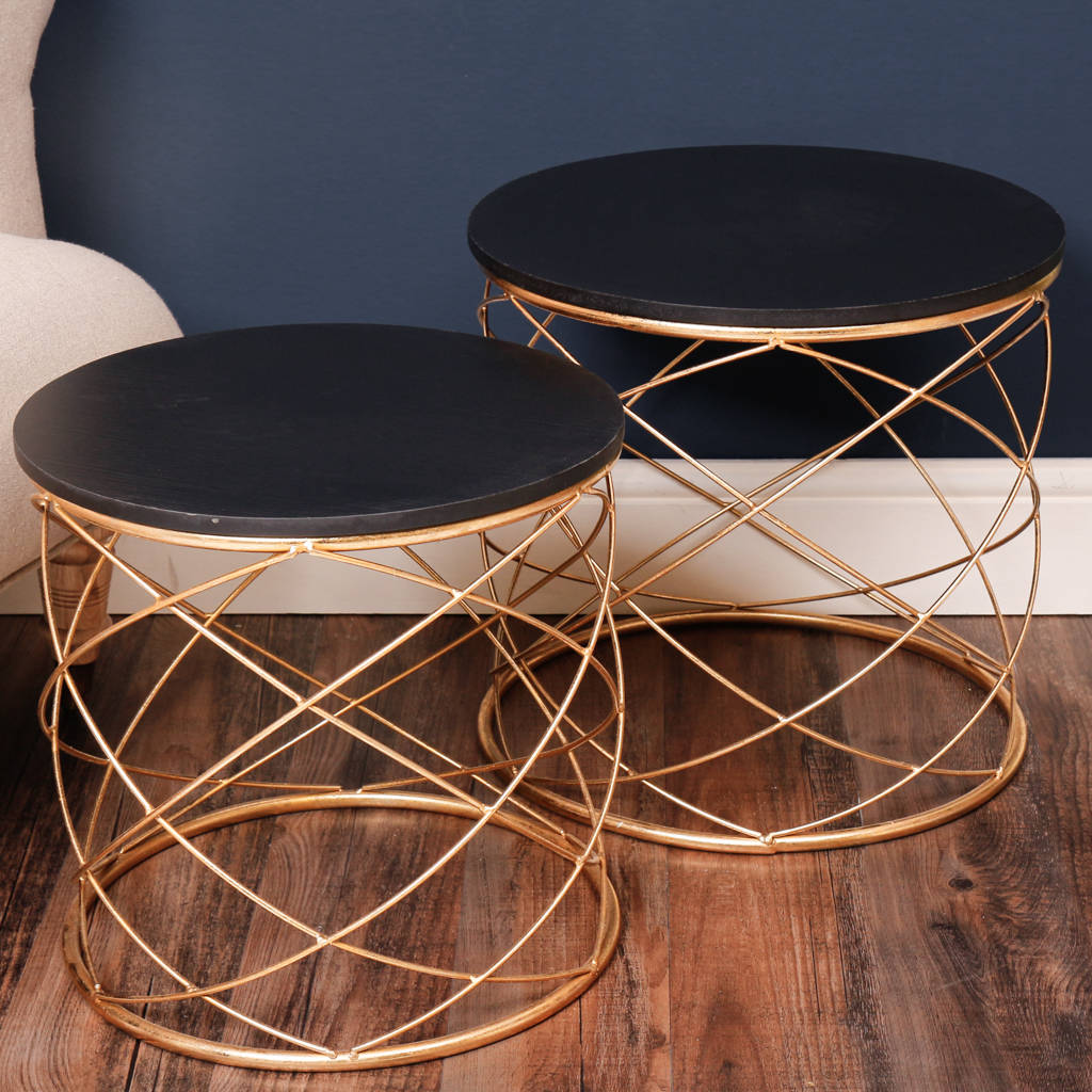 Set Of Two Gold Wave Modern Side Tables By Dibor