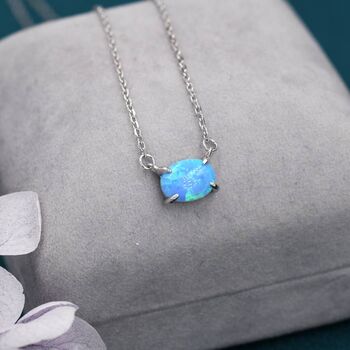 Sterling Silver White Opal Oval Necklace, 6 of 12