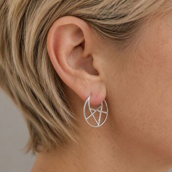 Geometric Hexagonal Sterling Silver Hoop Earrings, 4 of 7