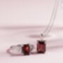 Garnet Emerald Cut Pendant Necklace In Sterling Silver And Gold, thumbnail 9 of 11