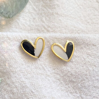 Black And White Polymer Clay Heart Studs, 3 of 5