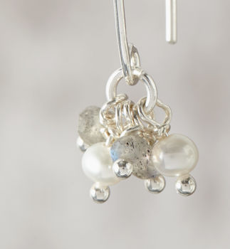Labradorite And Pearl Silver Cluster Earrings, 3 of 5