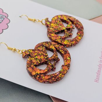 Orange Pumpkin Glitter Halloween Resin Earrings, 3 of 4