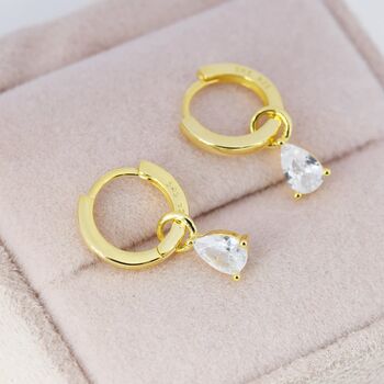 Sterling Silver Pear Cut Cz Droplet Hoop Earrings, 4 of 12