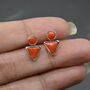Red Coral Silver Stud Earrings, thumbnail 2 of 4