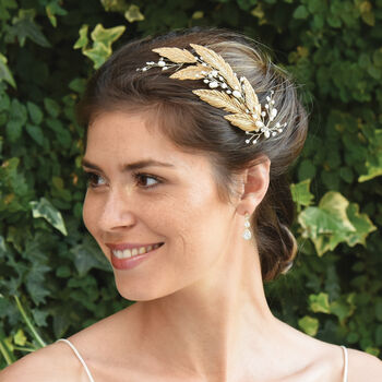 Cassiopaea Crystal And Pearl Leaf Boho Bridal Hair Clip, 4 of 7
