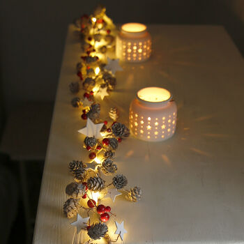 Stars And Red Berries Pinecone LED Garland, 3 of 5