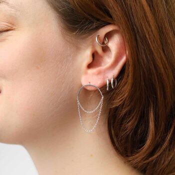 Sterling Silver Chain Curve Stud Earrings, 2 of 4