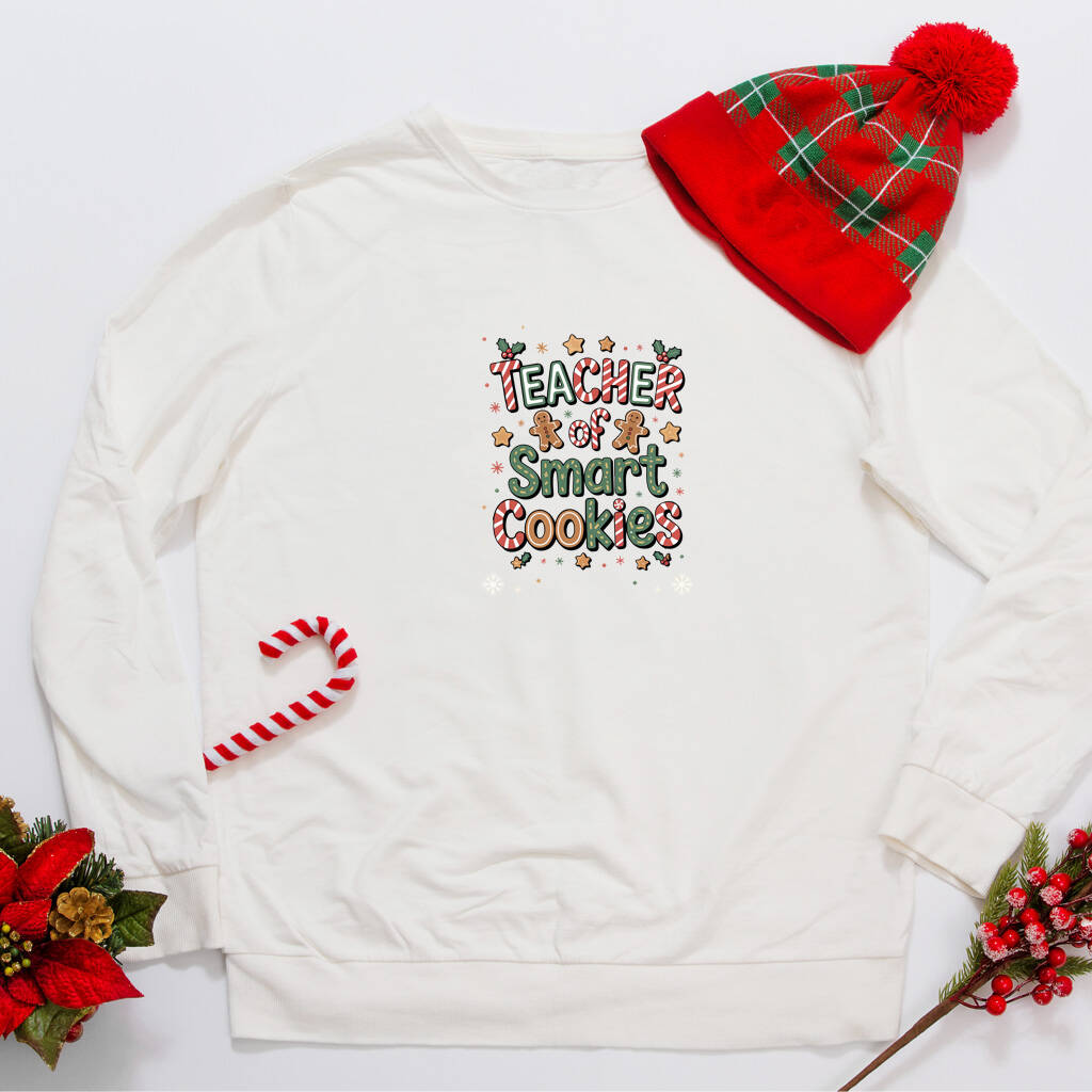 White 'Teacher Of Smart Cookies' Christmas Jumper, 1 of 3