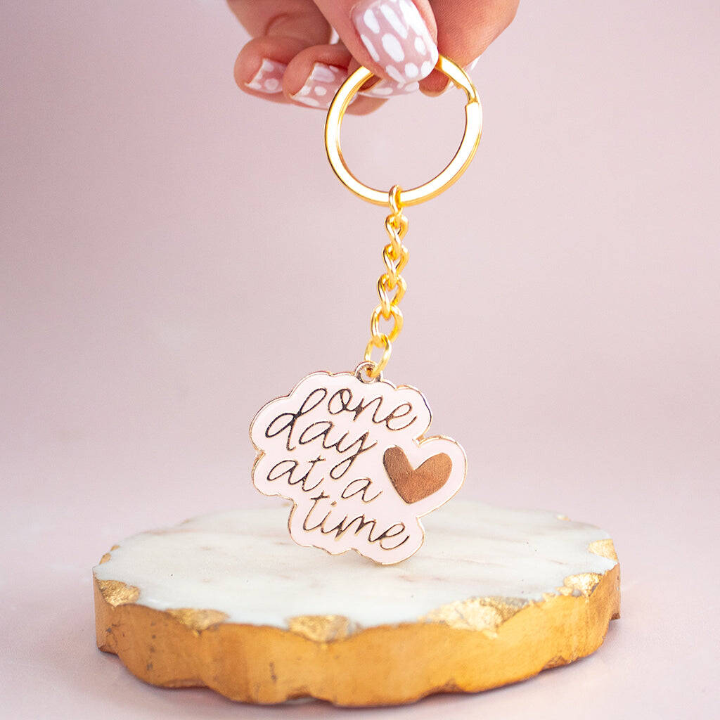 Enamel 'One Day At A Time' Keyring