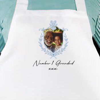 Personalised Dad And Father's Day Blue Crest Photo Apron, 10 of 12