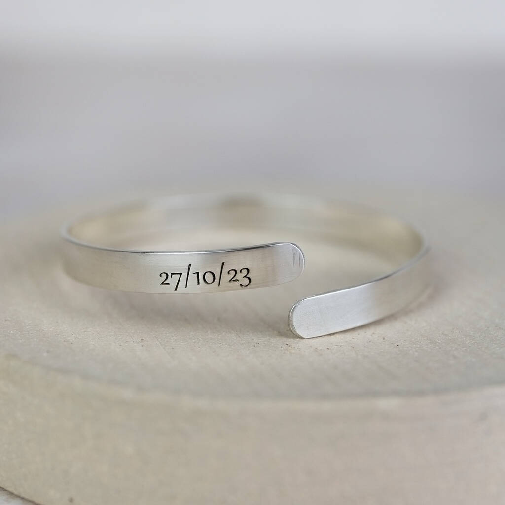 Sterling Silver Engraved Christening Bangle, 1 of 6