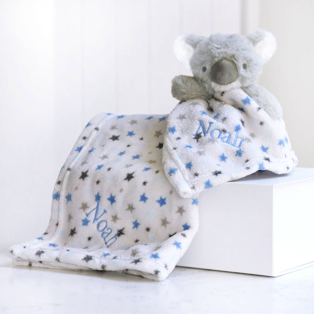 Personalised Blue Fluffy Koala Comforter Blanket Set, 1 of 6