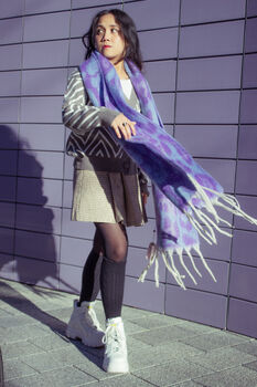 Lilac Blue Leopard Print Warm Two Tone Scarf, 2 of 8