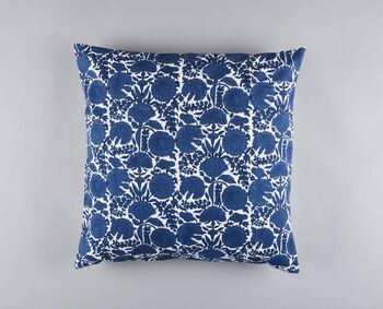 Amritsar Floral Pattern Block Print Blue Cushion Cover, 2 of 6