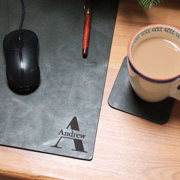 Personalised Name Leather Mouse Pad And Coaster Set Christmas Gift For Him Or Her, 2 of 12