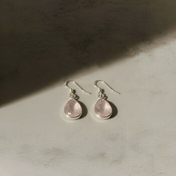 Handmade Teardrop Rose Quartz Sterling Silver Drop Earrings, 3 of 12