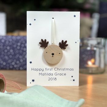 Personalised First Christmas Reindeer Decoration Card, 7 of 7