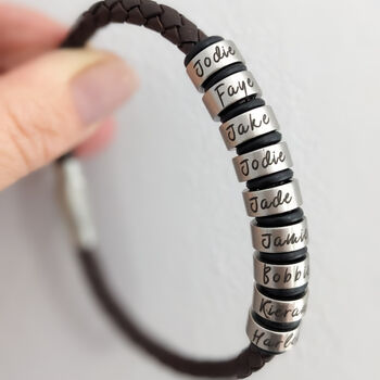 40th Birthday Gift For Him, Mens Personalised Leather Bracelet, 7 of 8