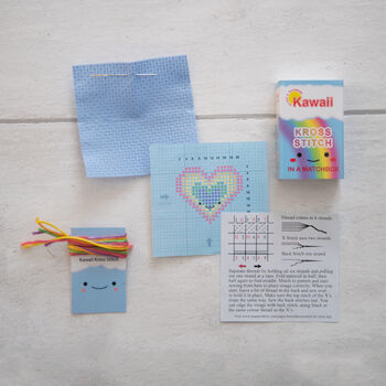 Kawaii Rainbow Heart Mini Cross Stitch Kit, 5 of 9