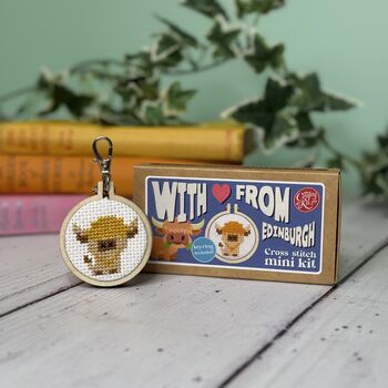 With Love From Edinburgh Highland Cow Mini Matchbox Cross Stitch Kit, 4 of 6
